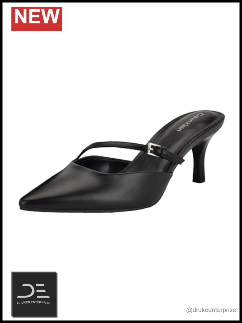 Faux Leather Pointed Toe Slip-On Dress Sandals Mid Stiletto Heel 2.36"